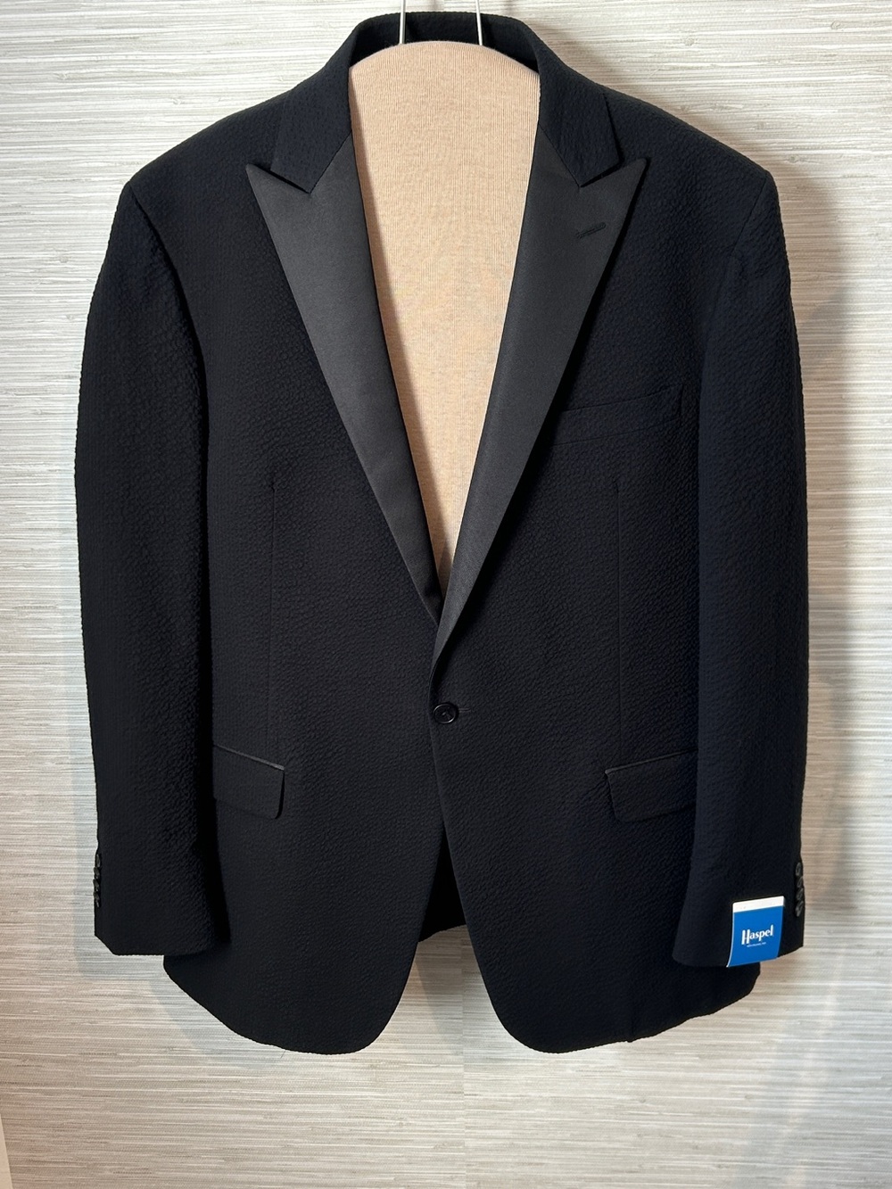 Haspel Audubon Seersucker Tuxedo Jacket 46L Black Pepper Cotton NWT USA
